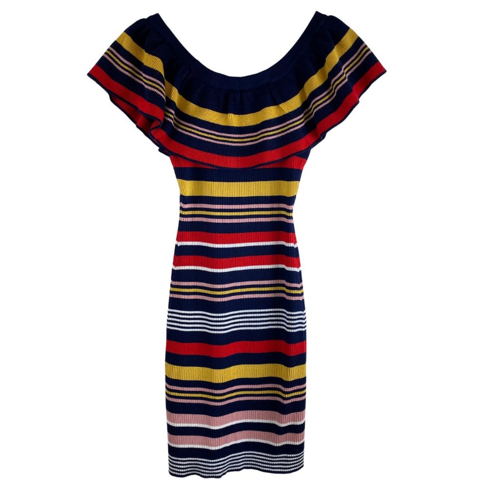 Sweater Dress M / S ALMOST FAMOUS Retro Striped Off The Shoulder Mini Body Con - Picture 4 of 9